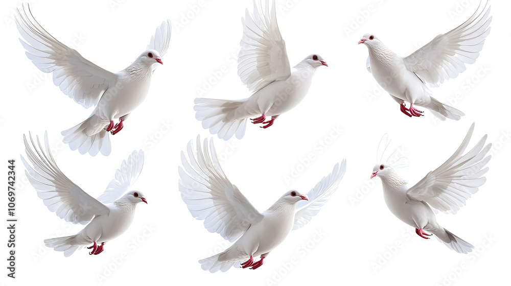 Fototapeta premium Flying Wedding Doves Set Against a Transparent Background Generative AI