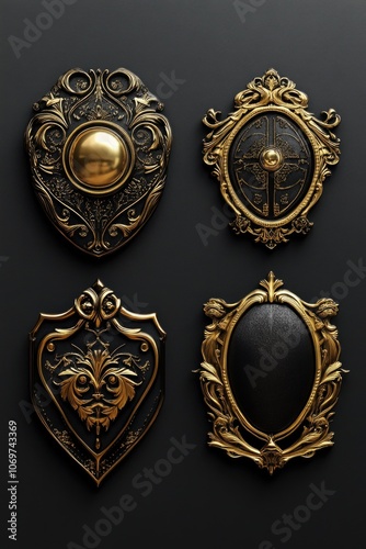 Gold frames on a black background