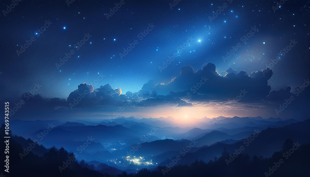 Fototapeta premium ファンタジー 森 神秘的 美しい 星空 木 TRPG背景素材