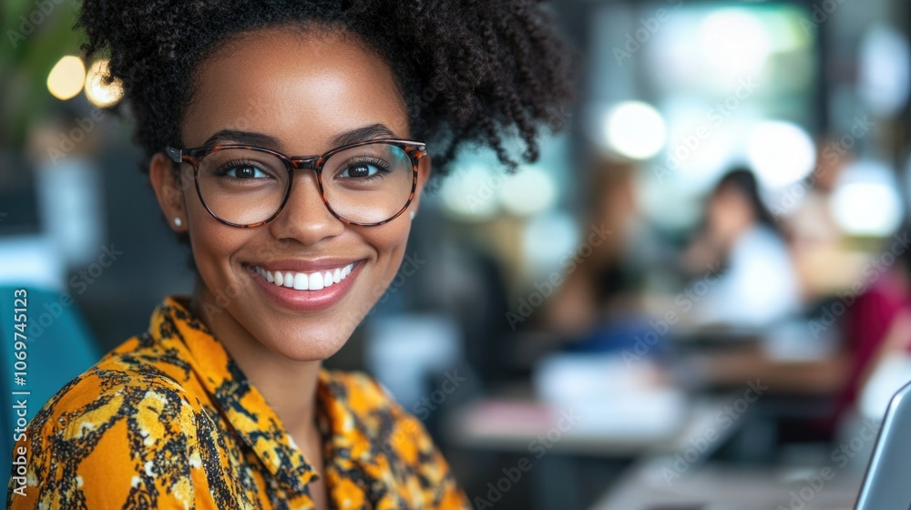 Professional Young Woman Smiling at the Camera in a Modern Office Professional Young Woman Smiling at the Camera in a Modern Office