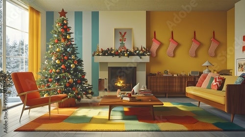 Mid-Century Modern Living Room Holiday Decor photo