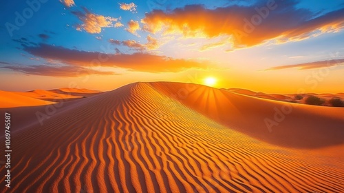 Desert Sunset with Sunbeams