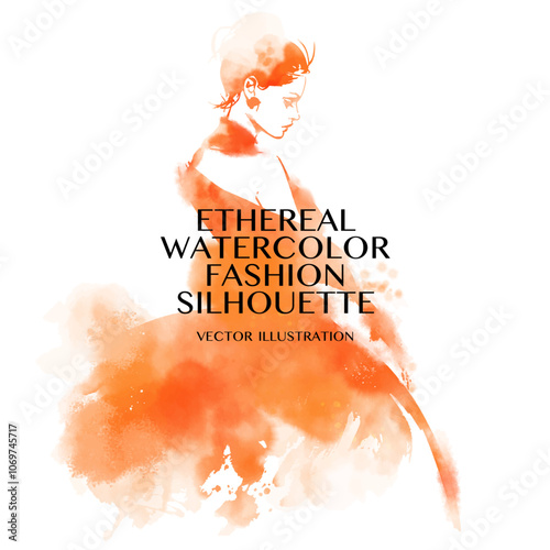 Abstract orange watercolor fashion illustration.