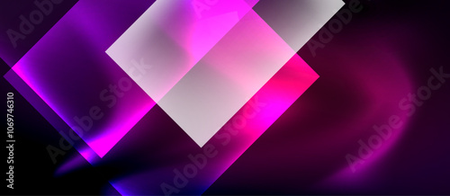 Glass squares with neon shiny light abstract background