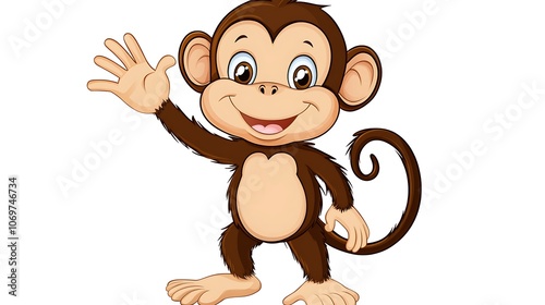 Cute Cartoon Monkey Waving Hello