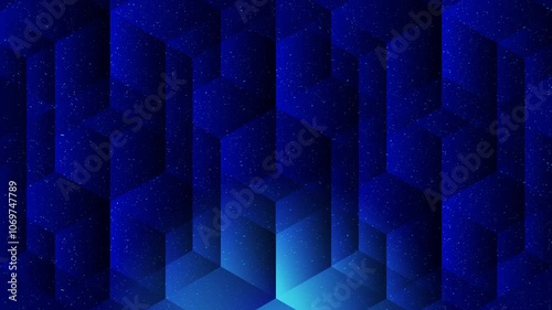 Abstract creative motion geometric shape with particle light on dark blue background. Video animation Ultra HD 4k footage.
