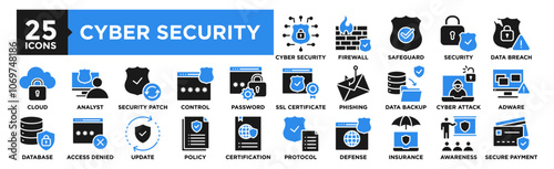 Cyber Security icon collection set. Containing design technology, network, security, system, privacy, information	