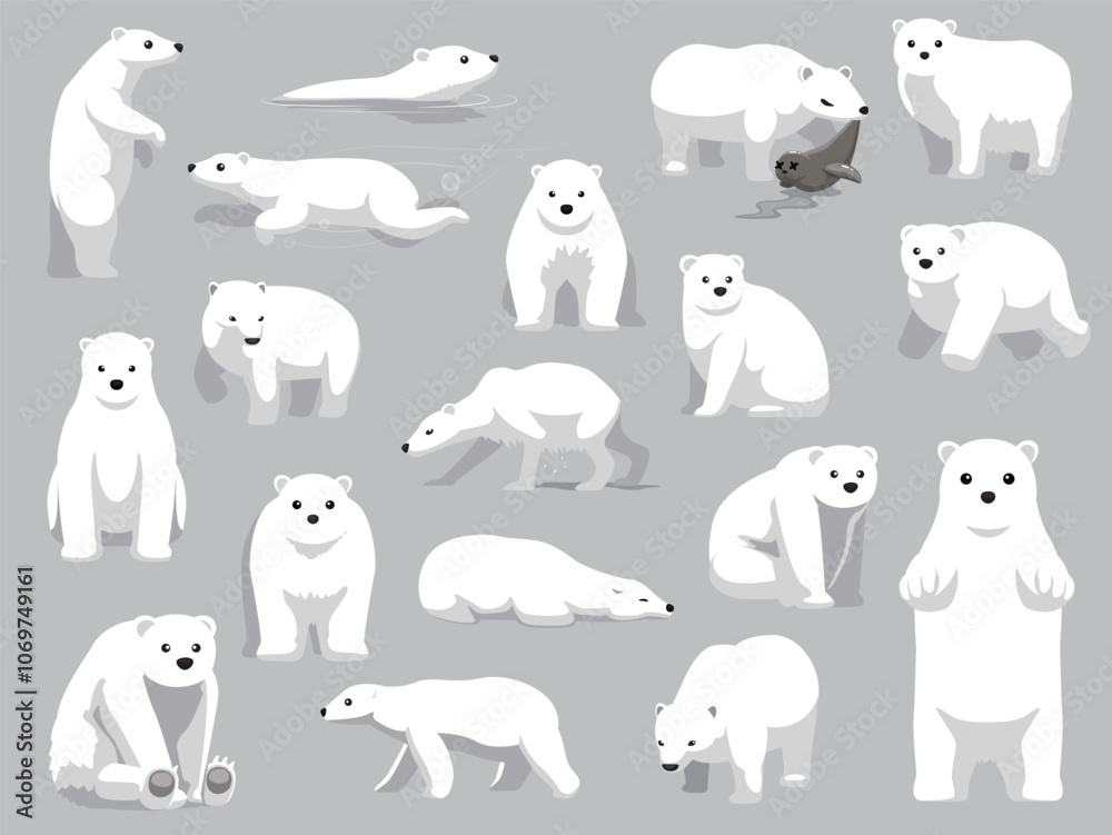 Polar Bear Standing Various Poses Cute Cartoon Vector Character Polar Bear Standing Various Poses Cute Cartoon Vector Character