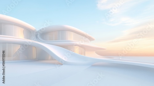 Architectural Wonder: A futuristic building, with flowing, organic forms and a minimalist aesthetic, stands as a testament to innovation, bathed in the soft light of dawn or dusk.