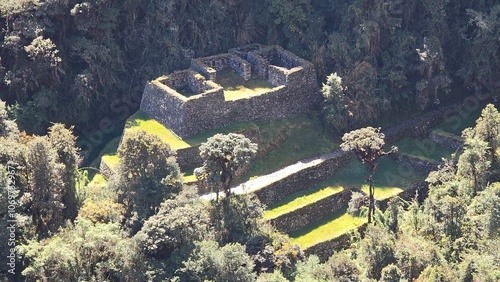 Remains of a storehouse at Sayacmarca, lost Inca miliary fortress located along the Inca Trail to Machu Picchu. It was never discovered due to its hidden location in the Andes. photo