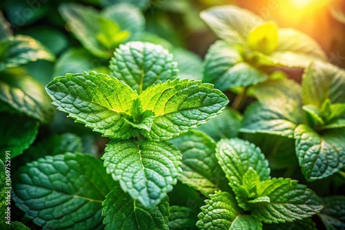 Fresh Raw Peppermint Leaves Captured in Soft Sunlight, Showcasing Their Vibrant Green Color and Delicate Texture, Perfect for Culinary and Herbal Imagery in Natural Settings