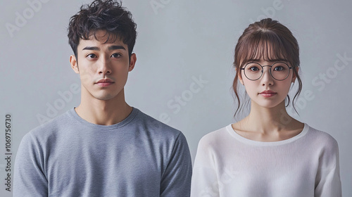 캐주얼한 복장의 젊은 남녀 초상화, AI 생성

