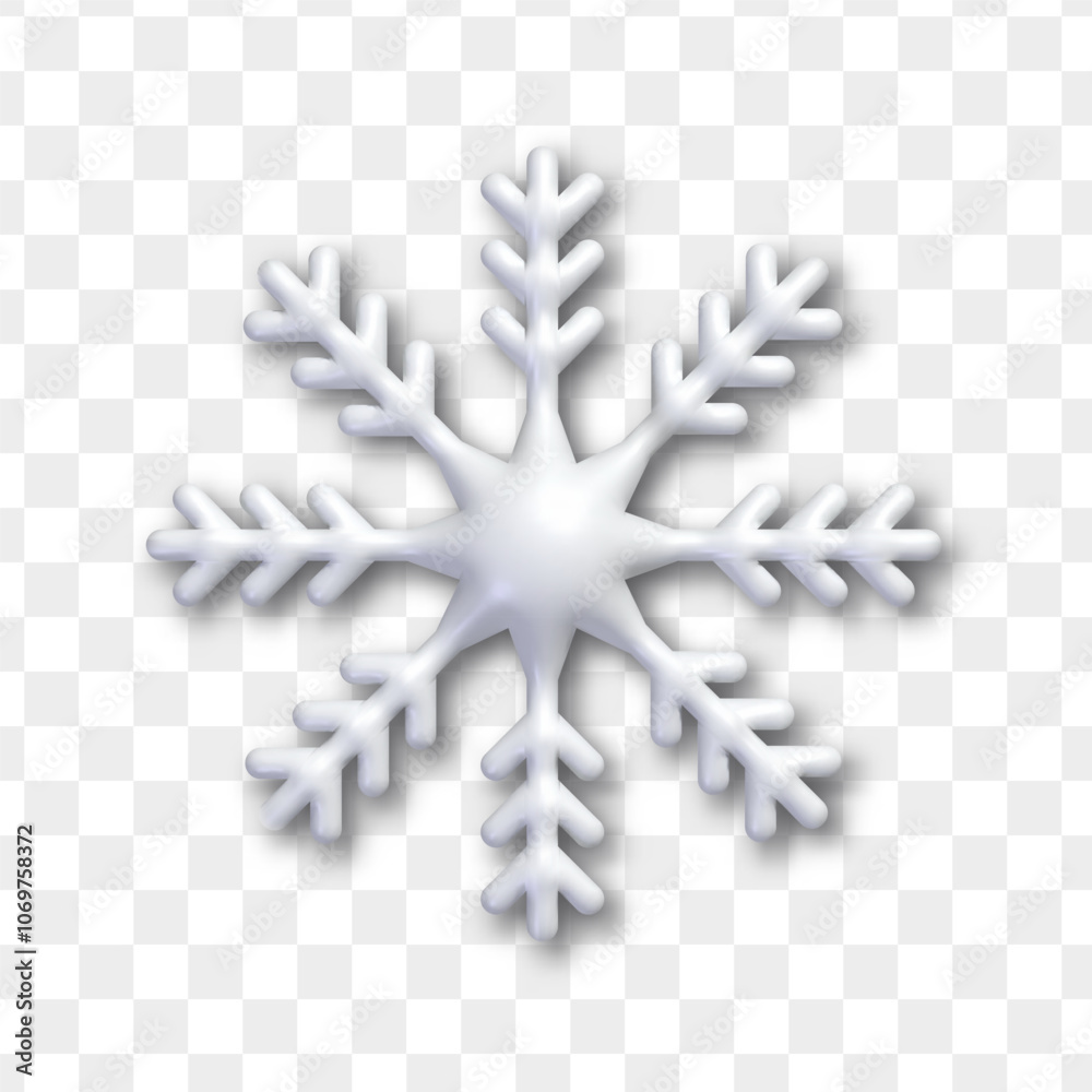 Vector 3d plastic white snowflake icon isolated on transparent background. Christmas and New Year holiday realistic decoration Vector 3d plastic white snowflake icon isolated on transparent background. Christmas and New Year holiday realistic decoration