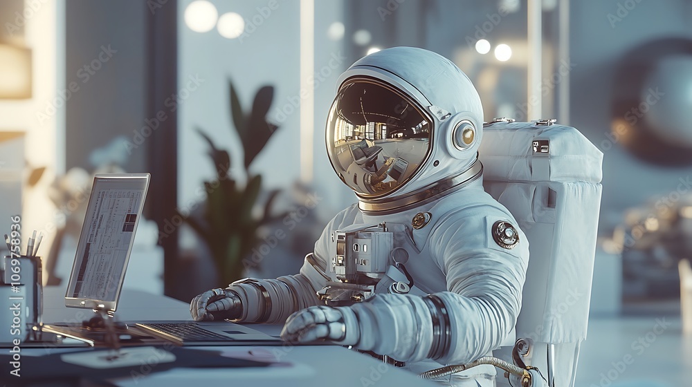 Fototapeta premium Astronaut Working on a Computer