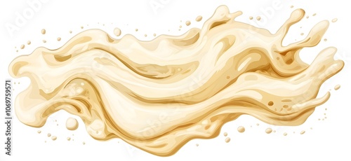 Wavy cream or beige cheese, liquid isolated on a white background