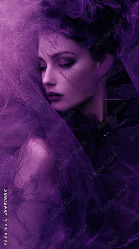 Purple Veil Portrait: A Woman's Mysterious Beauty Purple Veil Portrait: A Woman's Mysterious Beauty