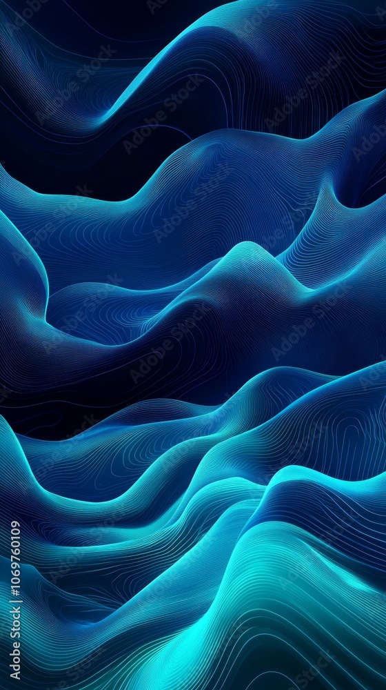 Obraz premium Dynamic Digital Flow: Abstract Background with Electric Blue and Deep Teal Wave Shapes for Tech Concept