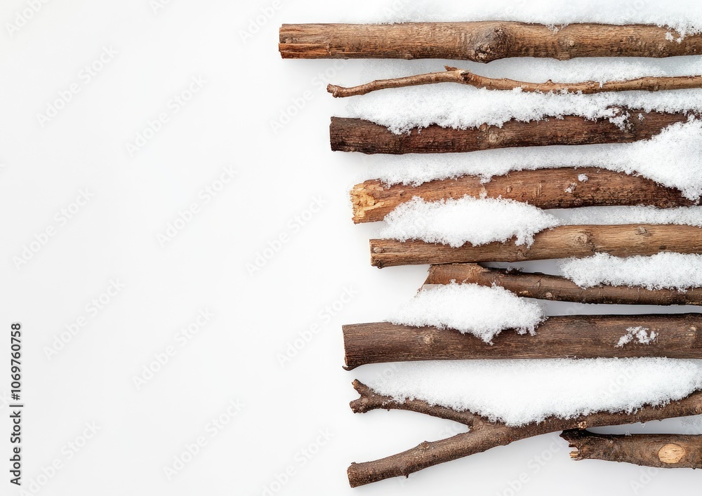 A row of wood logs covered in snow A row of wood logs covered in snow