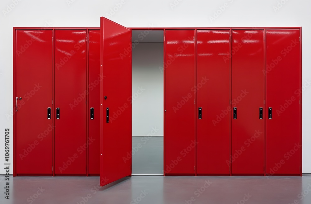 Red lockers with a white background Red lockers with a white background