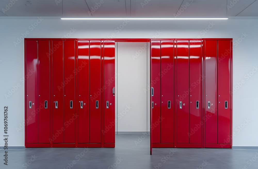 Red lockers with a white background Red lockers with a white background