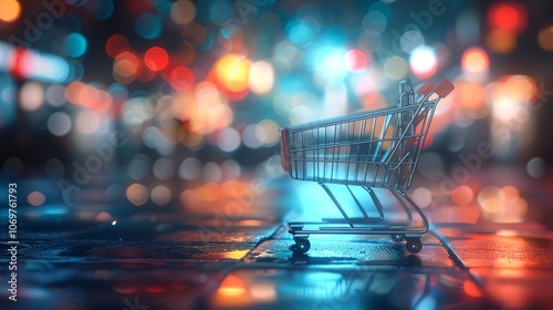 Shopping cart with bokeh background, shopping online concept