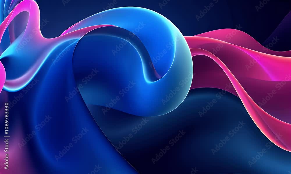 Abstract background with neon blue, purple and pink colors, liquid shapes and curves in the form of petals. Digital art in the style of abstract wallpaper.


