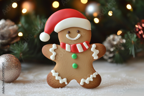 Gingerbread Man Cookie with Festive Decor 