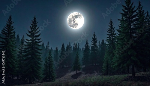 Moonlit Pine Forest in New Hampshire