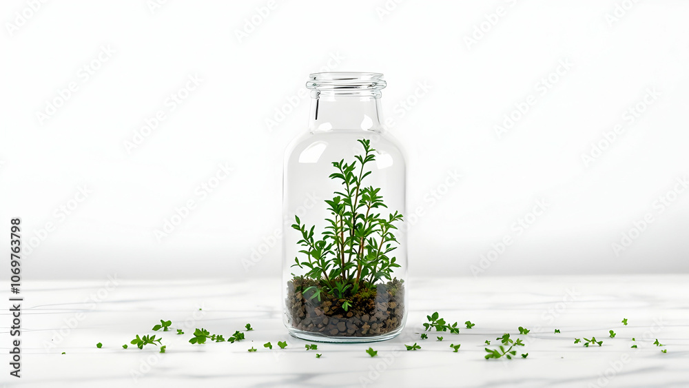A Small Green Plant Growing Inside a Glass Bottle Terrarium A Small Green Plant Growing Inside a Glass Bottle Terrarium