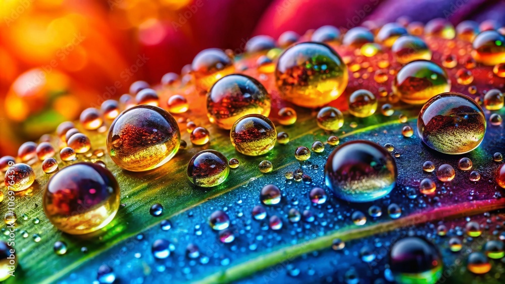 Naklejka premium Macro Photography of a Vibrant Arco Iris: Capturing the Stunning Colors and Details of a Rainbow with Nature's Elements in Focus for Stock Photography