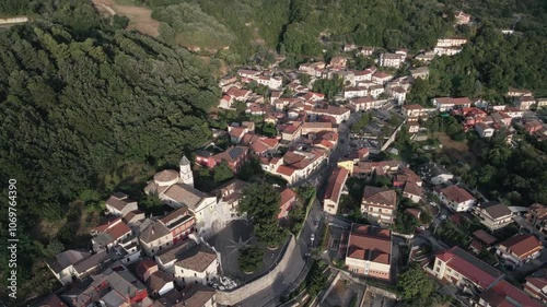 Circling over a mountainside town deep in the heart of Campania, Italy. photo