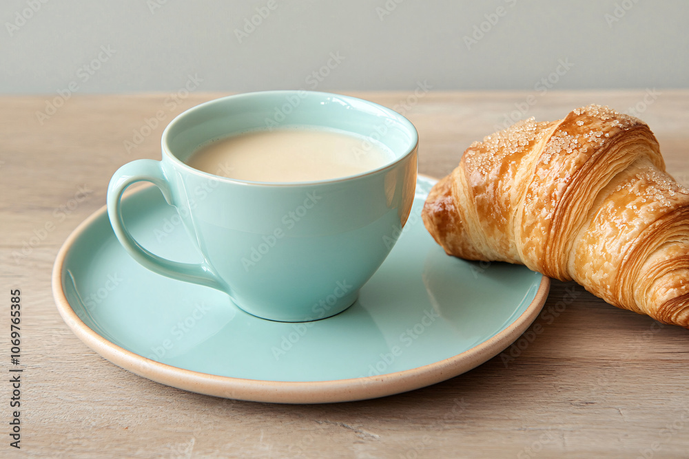 croissant and cup of coffee croissant and cup of coffee