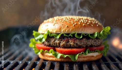 Fresh Krabby Patty on Sizzling Grill photo