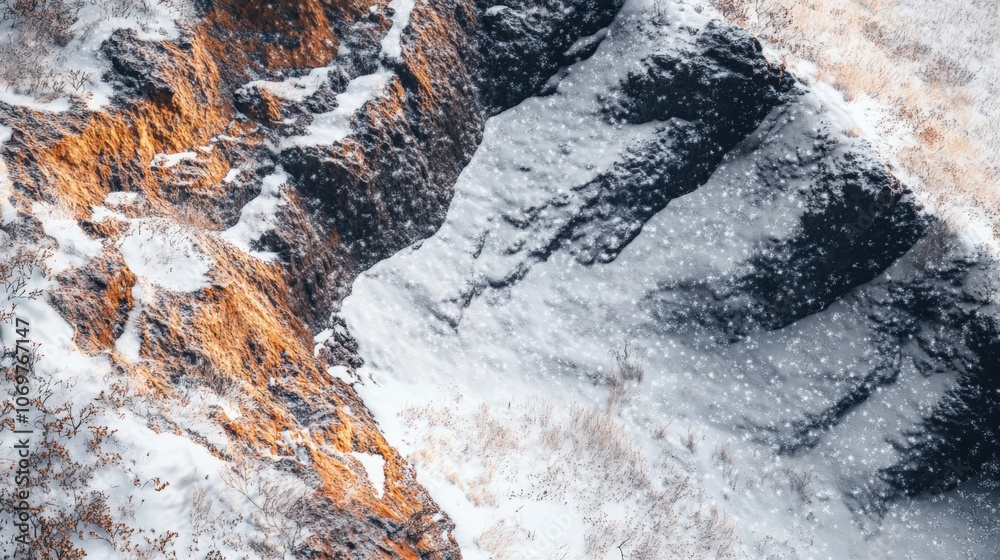 Fototapeta premium Winter Landscape with Snowy Rocks and Grass
