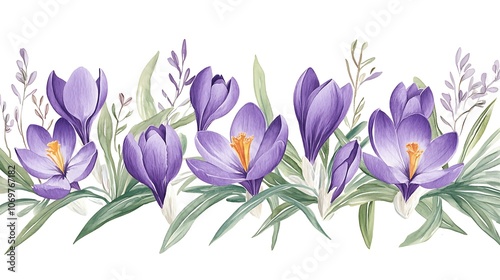 Purple Crocuses Blooming in Spring