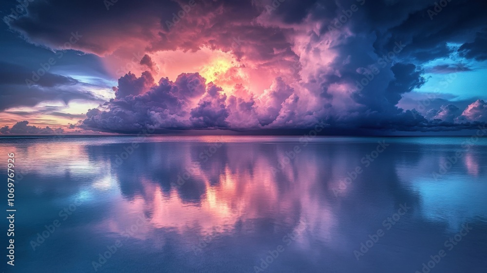 Purple and Blue Sky Reflection on Calm Water Purple and Blue Sky Reflection on Calm Water