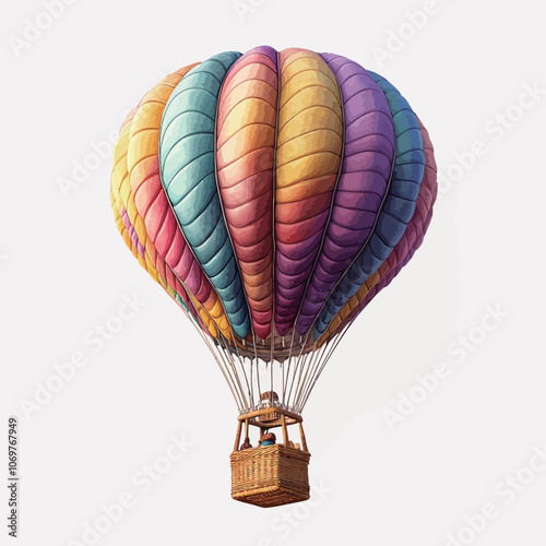 Hot air balloon with basket isolated on white background. Watercolor illustration