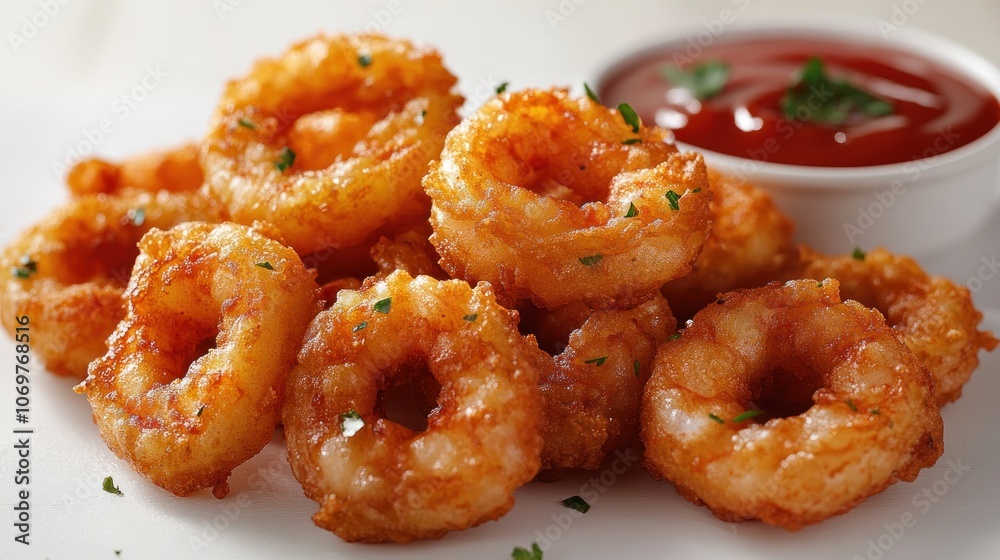 Crispy Fried Calamari Rings with Ketchup Crispy Fried Calamari Rings with Ketchup