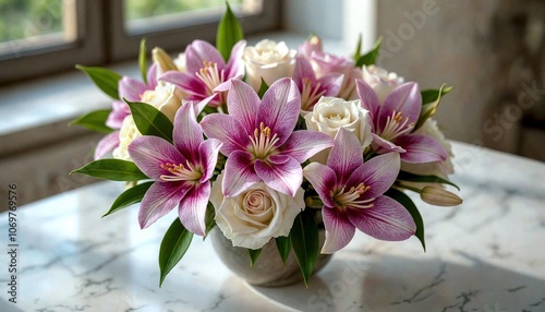 Exquisite Exotic Flower Bouquet on Marble