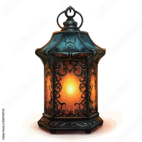 Lantern on a white background. 3D rendering. Computer digital drawing. 