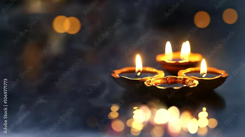 traditional indian oil lamp Hindu religious shubh deepavali. Seamless looping time-lapse virtual 4k video animation background