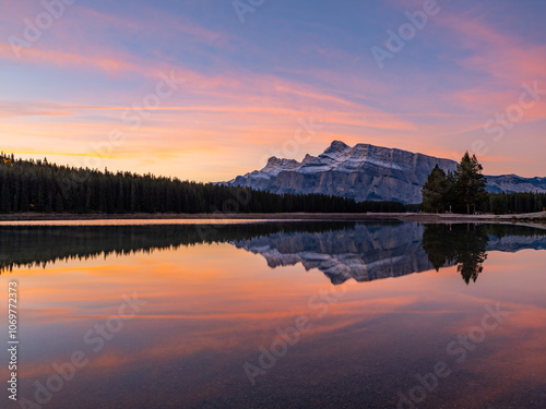 Two Jack Lakes Sunset Sunrise Banff National Park Panorama