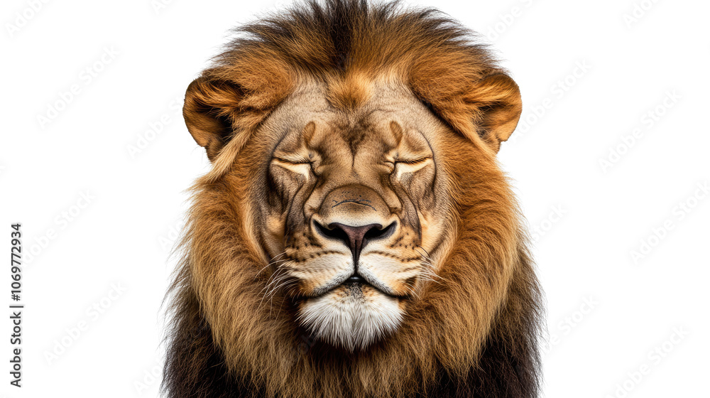 Fully Grown Male Lion with closed eyes Against a Transparent Background Generative AI Fully Grown Male Lion with closed eyes Against a Transparent Background Generative AI