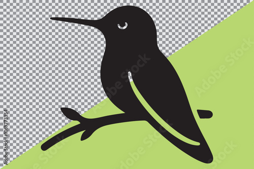 A clean black silhouette of an hummingbird. photo