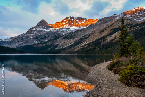 Sunset Sunrise Bow Lake Banff National Park Reflection photo