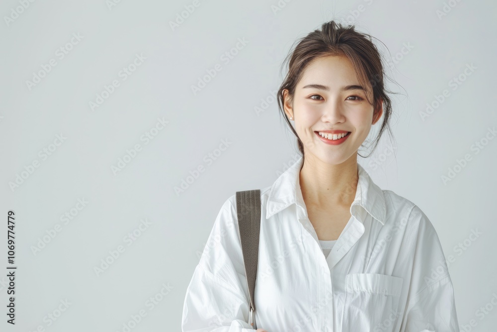 Young Asian businesswoman confidently walks to office with smile. Young Asian businesswoman confidently walks to office with smile.
