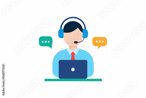 customer service and support, Hotline operator concept, online technical support, Vector illustration in a flat style, white background.