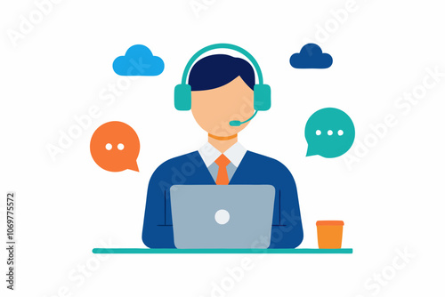 customer service and support, Hotline operator concept, online technical support, Vector illustration in a flat style, white background.