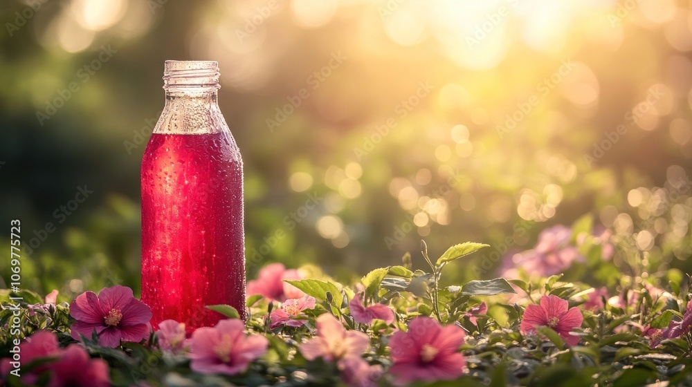 Refreshing Pink Drink in a Flower Garden Refreshing Pink Drink in a Flower Garden