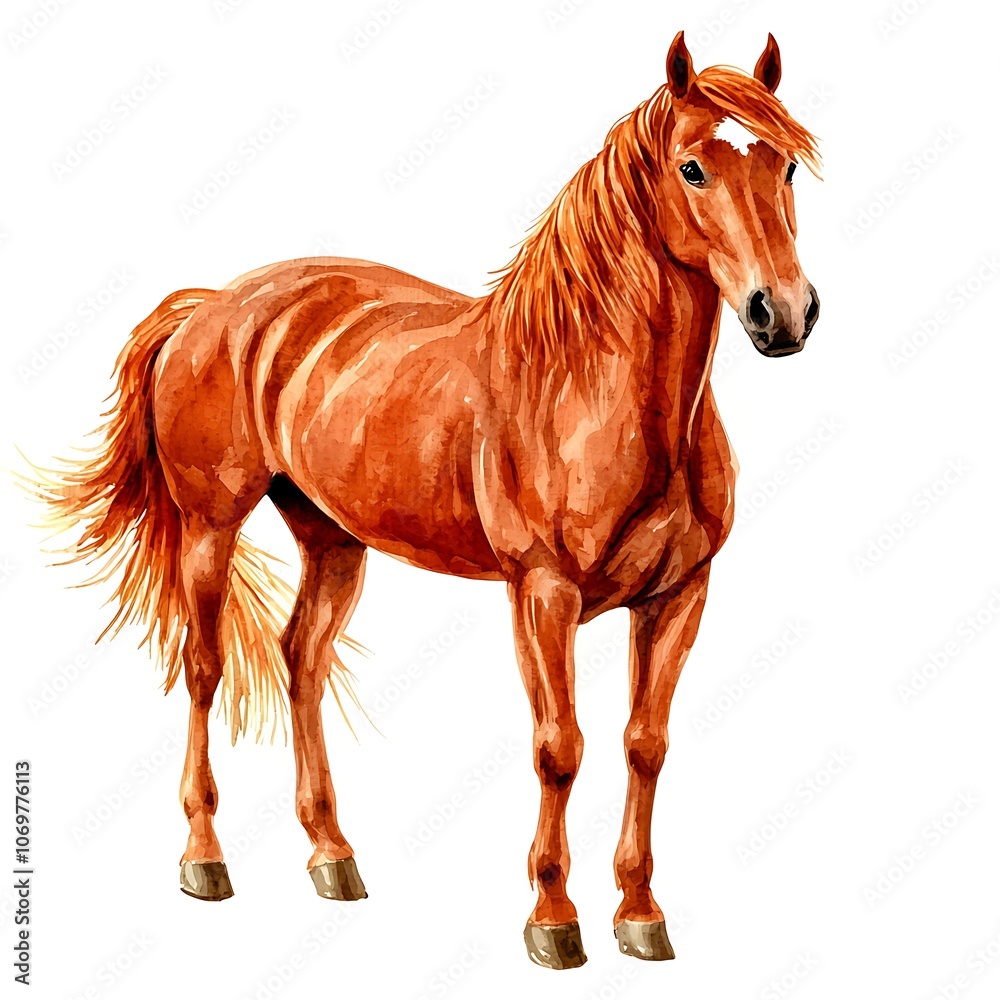 Obraz premium Watercolor Illustration of a Chestnut Horse.
